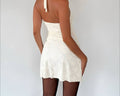 Bria Crème-Beige Lace Halter Mini Dress