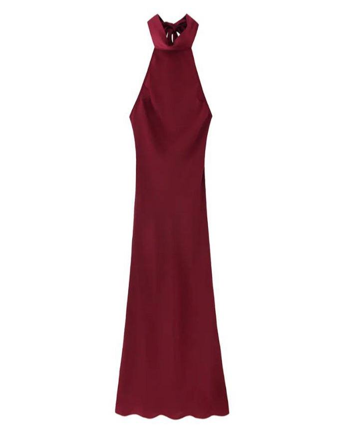 Scarlett Wine Halter Maxi Dress