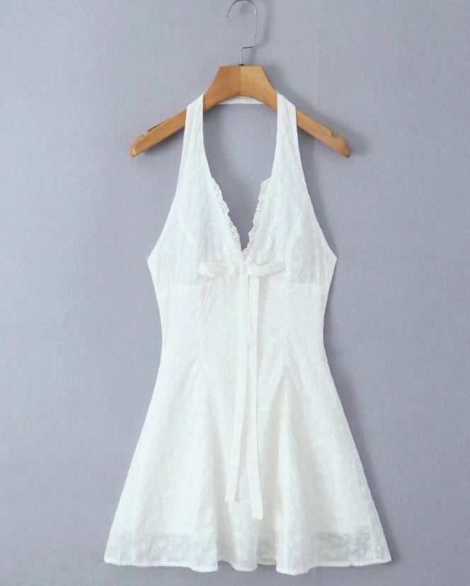 Misty White Lace Halter Mini Dress