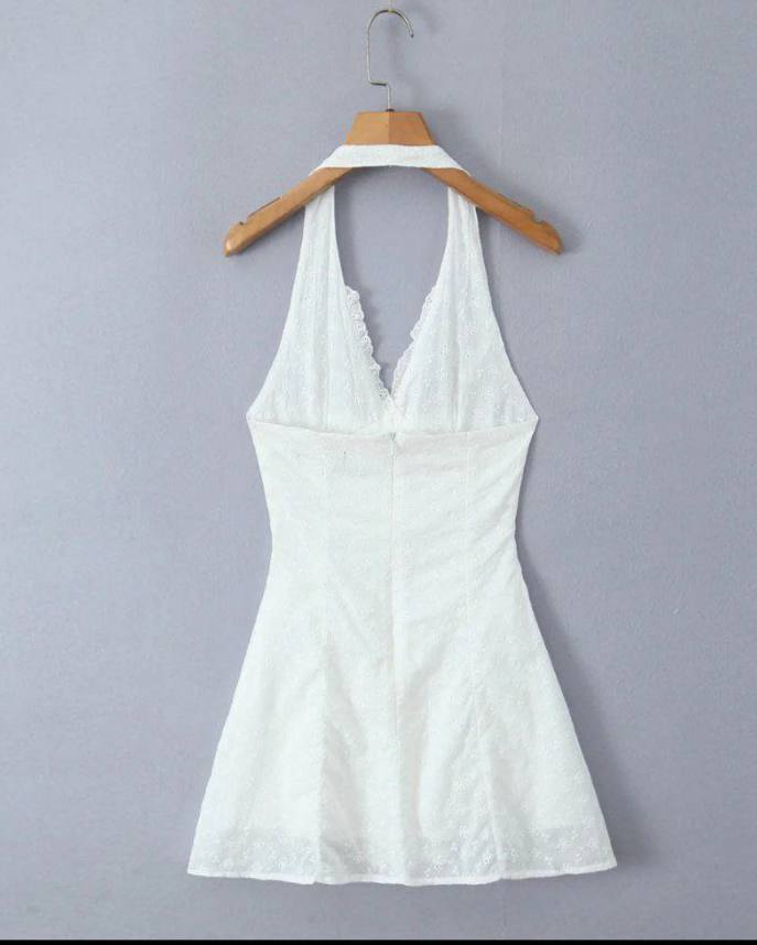 Misty White Lace Halter Mini Dress