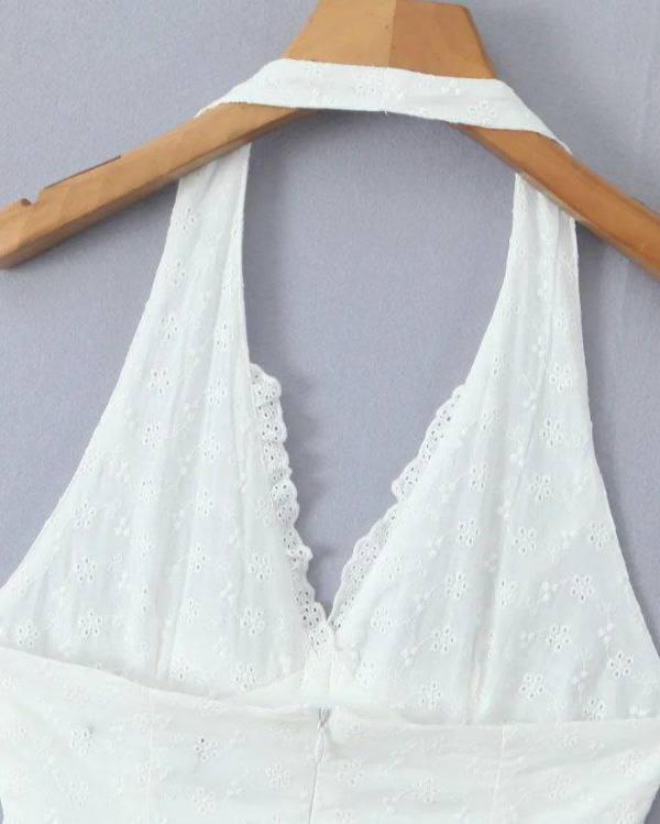 Misty White Lace Halter Mini Dress