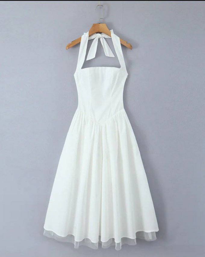 Snow Lace Amelia Halter Dress