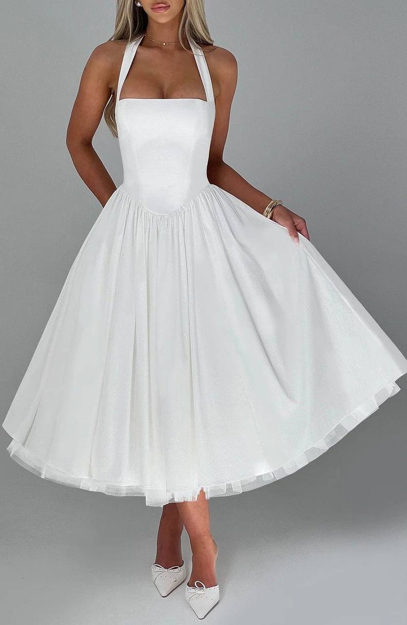 Snow Lace Amelia Halter Dress