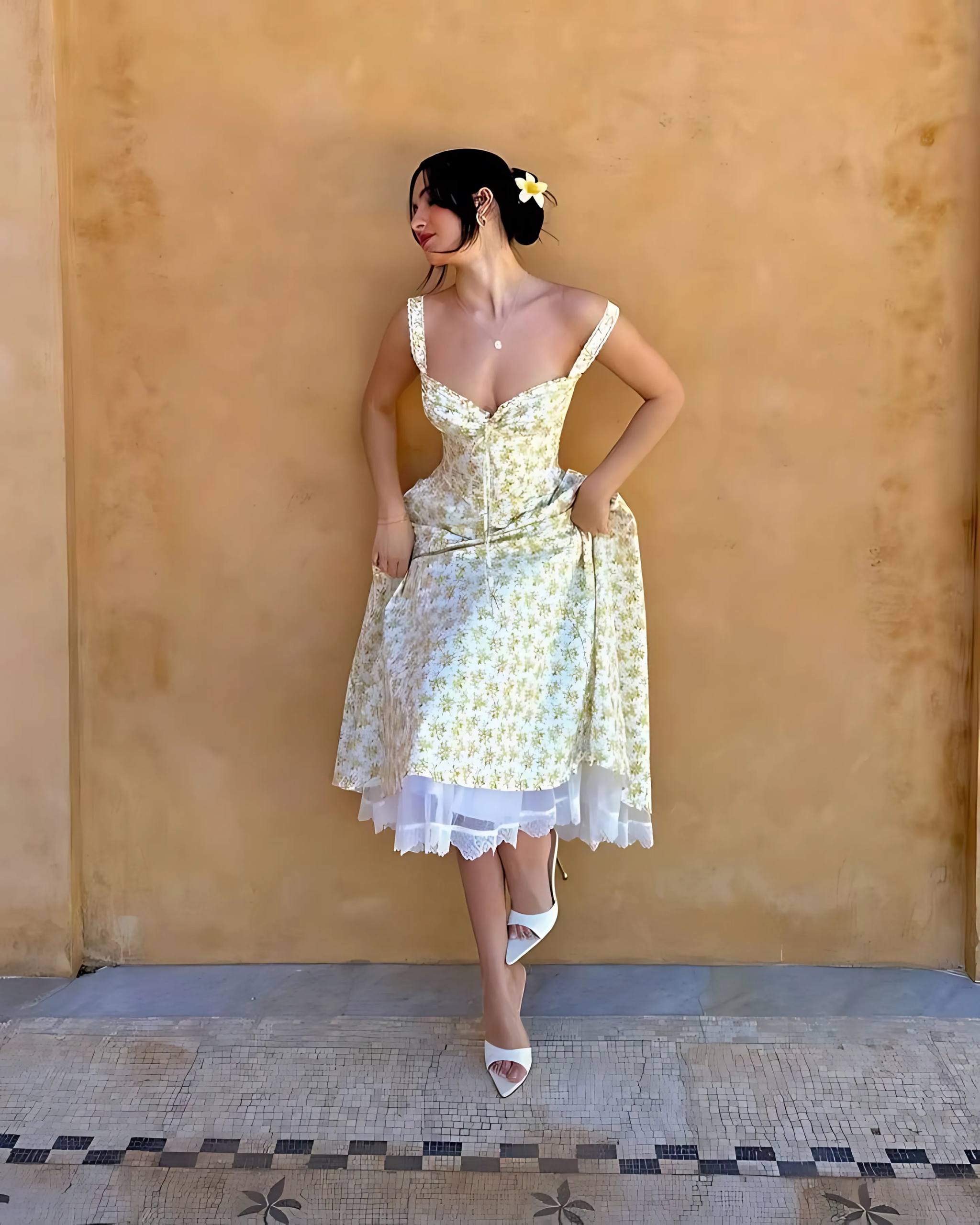 Daphne Lace Up Floral Dress