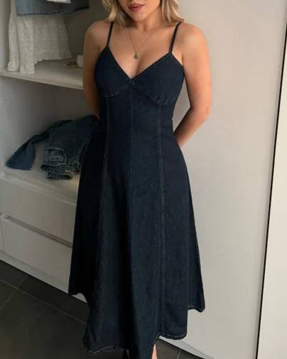 Stella Backless Denim Midi Dress